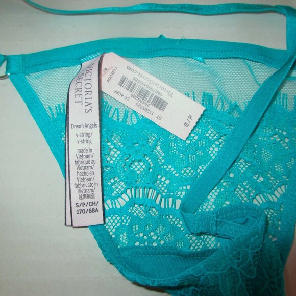 VICTORIA SECRET Dream Angels Lace Mesh V-String Thong Panty S Bright Green Aqua - Picture 4 of 4